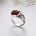 wholesale S925 Sterling Silver Vintage Ethnic Style Inlaid with Southern Red Agate Unique Design Fresh and Niche Ring-0-0