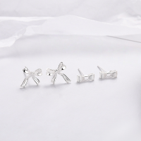 wholesale S925 Sterling Silver Bow Ribbon Ear Studs for Ear Piercing Care, Minimalist and High-End Earrings, Little Red Book Viral Style-Model YQR556A: Approximately 0.7g  925 silver