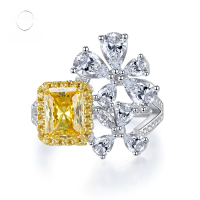 wholesale S925 Sterling Silver New Style Imported High Carbon Diamond 6*8 Radiant Cut Yellow Diamond Ring for Women,Ins-R454 Yellow Diamond No. 7