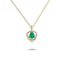 wholesale 10K gold jewelry Japanese retro-style emerald moissanite necklace, daily versatile piece, factory wholesale-Emerald and Moissanite Necklace>10K