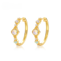 wholesale S925 Sterling Silver Gold Plated Japanese Korean New Fashionable and Unique Synthetic Opal Earrings Retro Style Women's Wholesale from Manufacturer-0-0