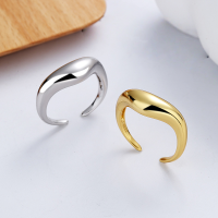 wholesale S925 Sterling Silver European and American Cross-Border Minimalist Cold-Toned Ins Wave-Patterned Wide Flat Smooth Open Ring-DJ1133 platinum/approx. 2.85g &gt; adjustable opening