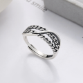 wholesale S925 Silver Retro Vintage Forked Chain Style Trendy Creative Design Open Adjustable Ring-0-1
