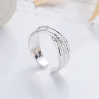 wholesale S925 Silver Korean Style Irregular Concave Dot Multi-Line Cross Minimalist Versatile Open Ring-YQJ1270/approx. 5.3g Adjustable opening