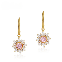 wholesale 925 Silver Gold Plated with Pink Zircon Geometric Sunflower Earrings, New European and American Fashion Wholesale from Manufacturer-10K gold + swimming paint  925 silver