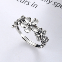 wholesale S925 Sterling Silver Cloud Tide Pavilion Korean-style Creative Small Fresh Flower Row Ring Pastoral Sweet and Versatile Open-ended Ring-YJ034/approx. 2.8g Adjustable opening