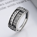 wholesale S925 Sterling Silver Retro Vintage Style Meticulously Crafted Abacus Bead Rotatable Coin with Auspicious Meaning Open Ring-0-0