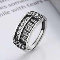 wholesale S925 Sterling Silver Retro Vintage Style Meticulously Crafted Abacus Bead Rotatable Coin with Auspicious Meaning Open Ring-YJ725C/approx. 4.5g Adjustable opening