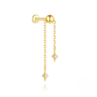wholesale S925 Sterling Silver Classic Tassel Chain With Zircon Accents Flat Head Threaded Ear Bone Stud Small Gold Bead Earrings-Single gold #5
