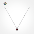 wholesale S925 Sterling Silver Japanese Korean Cross-Border Women's Necklace, Exquisite High-End Red Heart Pendant with Plain Silver Bead Side Chain-0-0