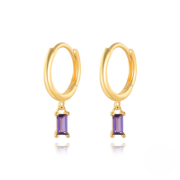 wholesale S925 Sterling Silver French Baguette Earrings With Zirconia,。-Gold-purple zircon