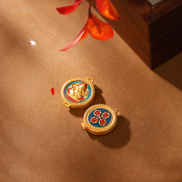 wholesale S925 Gold-Plated Enamel Champlevé Yellow Jambhala Pendant Necklace, Handmade DIY Craft Silver Jewelry Accessory-Large Yellow Dzambhala Pendant