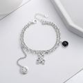 wholesale S925 Sterling Silver Korean Style Viral Double-Layer Bracelet with Smiley Face Double-Sided Bear Element and Black Zircon Pendant-0-0