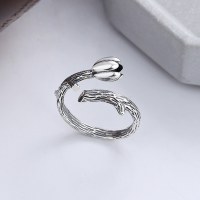 wholesale S925 Sterling Silver Retro Vintage Branches Textured 3D Lotus Bud Creative Adjustable Ring for Women-YFJ548/approx. 3.4g Adjustable opening