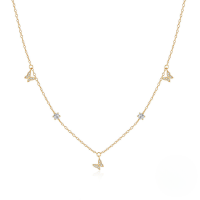 wholesale S925 Silver Butterfly Zircon Layered Necklace, Trendy And Versatile-Gold 925 silver