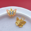 wholesale S925 ancient method gold-plated silver fittings with natural jadeite butterfly spacer beads and enamel butterfly pendant for DIY bracelet charm-0-6