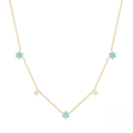 wholesale S925 Sterling Silver Flower Zircon Accent Layering Necklace, Turquoise Simple Collarbone Chain-0-0