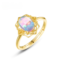 wholesale New S925 Sterling Silver Opal Inlaid Vintage Palace Style Ring, Light Luxury Jewelry Wholesale from Manufacturer-10K gold + swimming paint>Adjustable opening