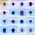 wholesale S925 Sterling Silver High Carbon Diamond Ring Women Tanzanite 8A Zircon Square Ice Flower Cut Color Gemstone Ring Live Streaming Best-Seller Wholesale-0-0