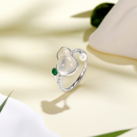 wholesale S925 Sterling Silver Natural Chalcedony Gourd Ring for Women, Chinese Style New Chinese Elegant Retro "Fu Lu Quan" Finger Ring-Fortune and Happiness Chalcedony Ring/approx. 2.23g&gt;JZ016150