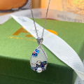 wholesale S925 Sterling Silver Chalcedony Drop Enamel Pearl Butterfly Necklace Fashion National Trend Style Niche Design Collarbone-0-2