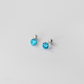 wholesale S925 Sterling Silver Blue Diamond Threaded Stud Earrings, Korean Style Geometric Small and Delicate Personality Elegant Ear Accessories M02291-0-8