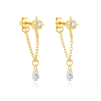 wholesale S925 Sterling Silver Hexagram Earrings With Elegant Floral Accents And Crystals For Layered Everyday Wear-Gold#2 925 Silver