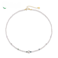 wholesale Retro minimalist luxury brass moss bead freshwater pearl bohemian-style high-end necklace-10K gold + swimming paint  925 silver