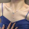 wholesale S925 Silver Bow Pearl Tassel Necklace for Women, Light Luxury Fashion, High-End Sense, Versatile Choker-0-2