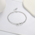 wholesale S925 Sterling Silver European and American Minimalist Style AB Chain with Hollow Round Frame Geometric Versatile Bracelet for Women-0-0