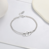 wholesale S925 Sterling Silver European and American Minimalist Style AB Chain with Hollow Round Frame Geometric Versatile Bracelet for Women-285SM/approx. 5.4g>925 silver