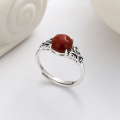 wholesale S925 sterling silver inlaid with southern red agate cabochon ruyi ring, vintage classical Chinese style index finger ring-0-0