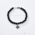 wholesale Metal Material: S925 Sterling Silver Cross-border best-selling natural black agate retro design high-end cross couple bracelet gift-0-5