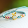 wholesale Gold-plated 925 Sterling Silver with Hetian Jade Inlaid Rabbit Zodiac Flower DIY Hand-Braided Bracelet for Women-0-0