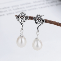 wholesale S925 Sterling Silver Retro Classical Style Openwork Auspicious Cloud Design Pearl Earrings, Unique and Stylish Niche Designer Jewelry-473FR/approximately 2.8g/pair 925 silver