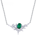 wholesale S925 Sterling Silver Plated with Lab-Grown Emerald, European and American New Light Luxury Ultra-Sparkling Feather Necklace for Women, Wholesale from Manufacturers-0-0