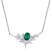 wholesale S925 Sterling Silver Plated with Lab-Grown Emerald, European and American New Light Luxury Ultra-Sparkling Feather Necklace for Women, Wholesale from Manufacturers-Cultivated Sapphire 925 Silver