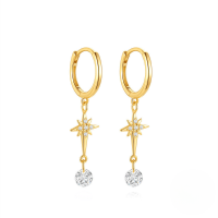 wholesale 925 Sterling Silver New Ins Creative Moon Star Earrings With Marquise Teardrop Zircons And Hoop Clasps-Gold#3 925 Silver