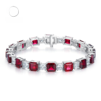 wholesale S925 silver new style 7*7 ruby square full diamond bracelet for women, personalized vintage charm-Ruby Bracelet 16cm>925 Silver