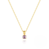 wholesale S925 Sterling Silver Geometric Birthstone Pendant Necklace With Zircons, Ins Style Daily Wear, In Stock Gift-Gold-medium purple 925 silver