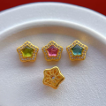 wholesale Gold-plated 925 ancient silver fittings with natural rainbow tourmaline pentagram spacers, sea blue sapphire, amethyst bear, and butterfly-0-5