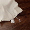 wholesale S925 Sterling Silver Swarovski Pearl Square Pendant Long Necklace for Women, Korean Spring and Summer New Arrival, Small and Chic Design Pendant Necklace-0-1