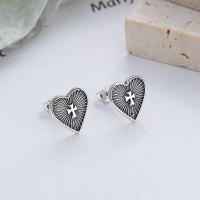 wholesale S925 Sterling Silver Retro Vintage Heart-shaped Stud Earrings with Cross Creative Geometric Earrings for Women-YFR091/approx. 1.7g 925 silver