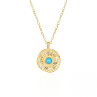 wholesale 925 Sterling Silver New Sunflower Inlaid Zircon Turquoise Collarbone Necklace, European And American French Style, Creative Temperament Ins Necklace-Gold 925 silver