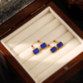 wholesale Gold-plated S925 Silver Inlaid Natural Lapis Lazuli Square Lapis Lazuli Pendant DIY Accessory Pendant Ornament-0-0