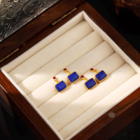 wholesale Gold-plated S925 Silver Inlaid Natural Lapis Lazuli Square Lapis Lazuli Pendant DIY Accessory Pendant Ornament-Square lapis lazuli handle