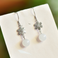wholesale 925 Sterling Silver with Certificate Natural Jade Round Bead Earrings Fashion Commuter Hetian Jade Earrings for Women-0-5
