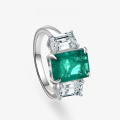 wholesale Sterling Silver 4ct Simulated Emerald 8*11 High Carbon Diamond Ring for Women, by ShiPei Jewelry New Collection-0-0