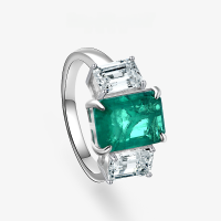 wholesale Sterling Silver 4ct Simulated Emerald 8*11 High Carbon Diamond Ring for Women, by ShiPei Jewelry New Collection-Simulated Emerald 8*11【R-2353】 No.6