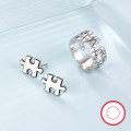 wholesale S925 Sterling Silver Geometric Puzzle Earrings Set, Trendy, Versatile, and Creative Ins-style Ring-0-1